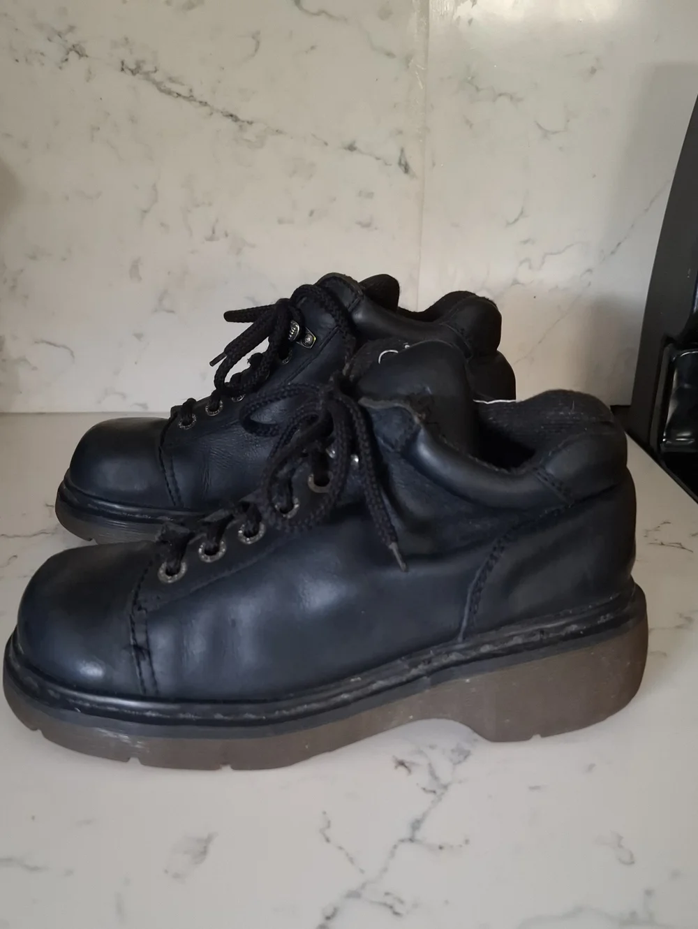 Dr. Martens Vintage Black Leather Lace-Up Work Boots Made In England